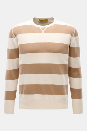 B.F. Knitwear  - Herren - Rundhalspullover hellbraun/creme gestreift