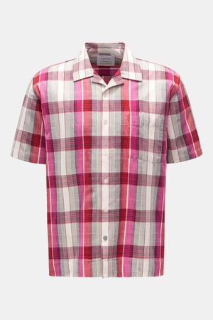 04651 / A trip in a bag - Herren - Kurzarmhemd 'Madras Cuba' Kubanischer Kragen rot/magenta/creme kariert