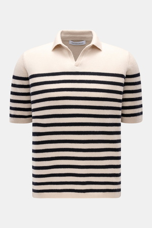 Iris von Arnim  - Herren - Kurzarm-Strickpolo 'Ameca' beige/dark navy gestreift