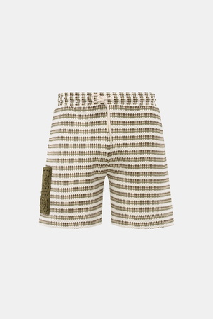 Ché  - Herren - Shorts 'Mathias' creme/salbei/dark olive gestreift