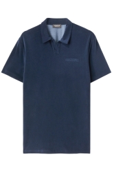 Dondup Herren Frottee-Poloshirt Marine Blau grau