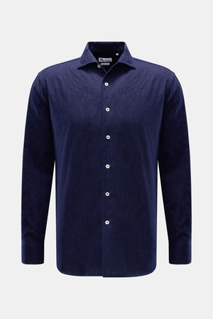 DoppiaA  - Herren - Jacquard-Hemd 'Aannacapri' Haifisch-Kragen dunkelblau gemustert