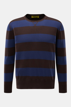 B.F. Knitwear  - Herren - Rundhalspullover navy/dunkelbraun gestreift