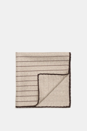 Brunello Cucinelli  - Herren - Seiden-Einstecktuch beige/dunkelbraun gestreift