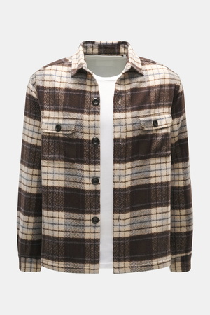04651 / A trip in a bag - Herren - Flanell-Overshirt beige/dunkelbraun kariert