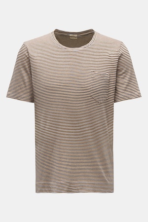 Massimo Alba  - Herren - Rundhals-T-Shirt 'Panarea' weiß/beige/dunkelgrau gestreift grau