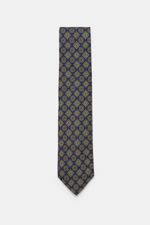 Cesare Attolini  - Herren - Seidenkrawatte 'Ventaglio' navy/gold/dunkelgrün gemustert