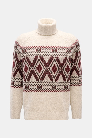Brunello Cucinelli  - Herren - Rollkragenpullover creme/dunkelrot gemustert