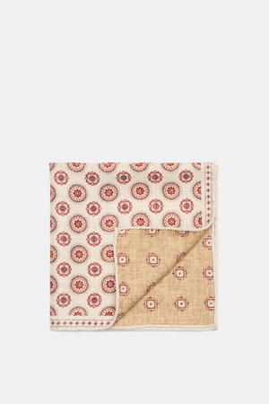 Brunello Cucinelli  - Herren - Seiden-Einstecktuch beige/dunkelrot gemustert