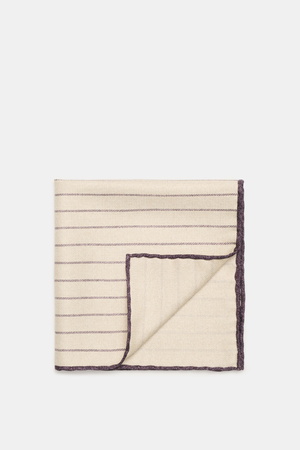 Brunello Cucinelli  - Herren - Seiden-Einstecktuch sand/dunkelviolett gestreift