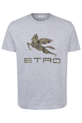 Etro Herren T-Shirt mit Logo Grau meliert grau