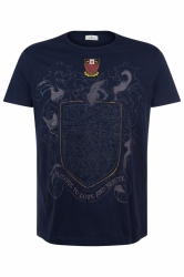 Etro Herren T-Shirt mit  Wappen Marineblau grau