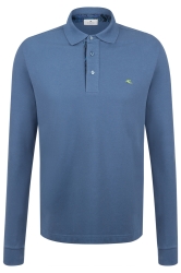Etro Langarm Herren Piqué Poloshirt mit Logo Mittelblau grau