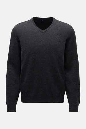 Fedeli  - Herren - Cashmere V-Neck Pullover 'Pull Slim' dunkelgrau