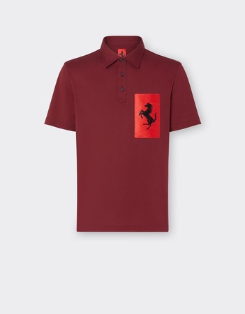Ferrari Poloshirt Aus Baumwolle Mit Tasche Mit Cavallino Rampante grau