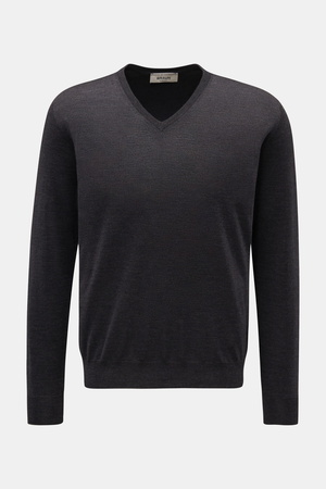 Filippo de Laurentiis  - Herren - Merino Feinstrick V-Neck Pullover dunkelgrau meliert