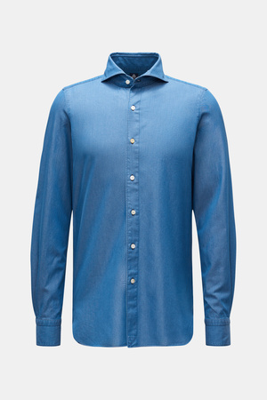 Finamore  - Herren - Chambray-Hemd 'Sergio Gaeta' Haifisch-Kragen blau
