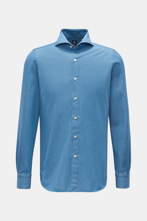 Finamore  - Herren - Chambray-Hemd 'Sergio Gaeta' Haifisch-Kragen blau