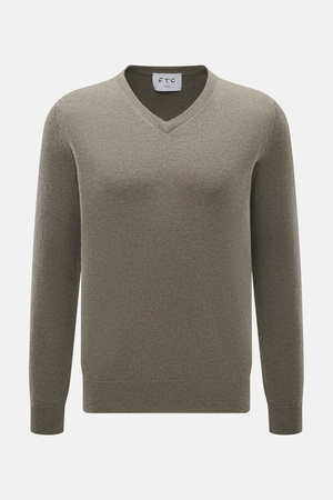 FTC  - Herren - Cashmere V-Neck Pullover graugrün meliert