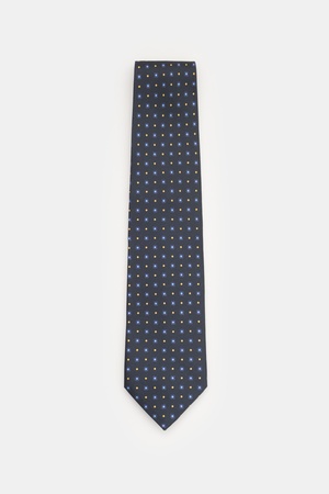 Eddy Monetti  - Herren - Seidenkrawatte dark navy/hellblau/gelb gemustert