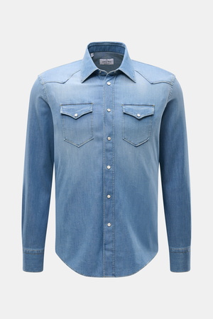 Gherardi  - Herren - Chambray-Hemd Kent-Kragen rauchblau