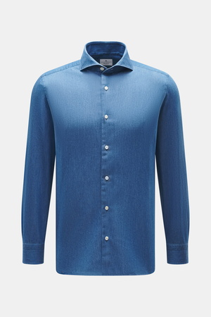 Giampaolo  - Herren - Chambray-Hemd Haifisch-Kragen blau