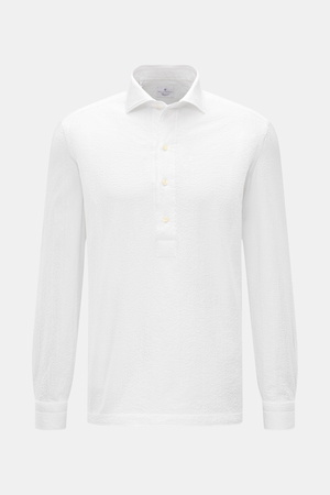 Giampaolo  - Herren - Seersucker Popover-Hemd Haifisch-Kragen weiß