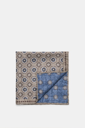 Brunello Cucinelli  - Herren - Seiden-Einstecktuch graublau/grau gemustert