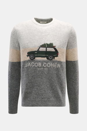 Jacob Cohën Jacob Cohen - Herren - Rundhalspullover 'Ski' hellgrau/beige/grau gemustert