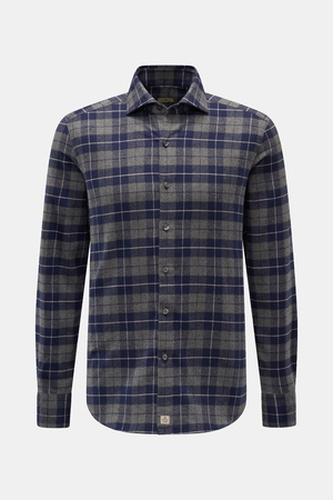 Sonrisa  - Herren - Flanellhemd Haifisch-Kragen navy/grau kariert