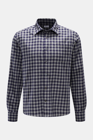 04651 / A trip in a bag - Herren - Flanellhemd Kent-Kragen navy/grau kariert