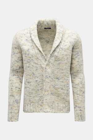 04651 / A trip in a bag - Herren - Cardigan 'Donegal' creme/graublau gemustert
