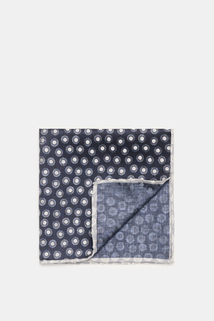 Brunello Cucinelli  - Herren - Seiden-Einstecktuch navy/graublau gepunktet