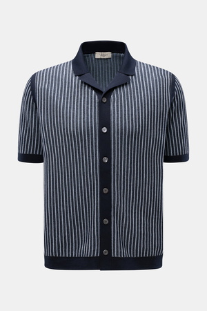Piacenza  1733 - Herren - Kurzarm-Strickhemd navy/hellblau gestreift