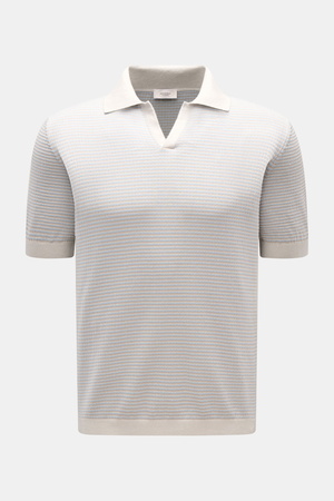 Agnona  - Herren - Kurzarm-Strickpolo hellgrau/beige/hellblau gestreift