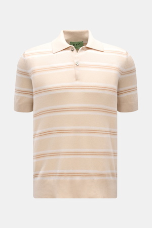 FTC  - Herren - Kurzarm-Strickpolo beige/creme/hellbraun gestreift