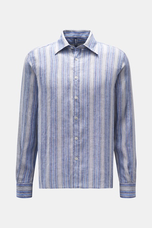 04651 / A trip in a bag - Herren - Leinenhemd 'Linen Stripe Shirt' Kent-Kragen dunkelblau/hellblau/hellgrau gestreift