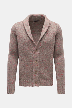 04651 / A trip in a bag - Herren - Cardigan 'Donegal' graubraun/hellrot gemustert