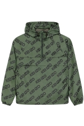 Kenzo Herren Overshirt Logoprint Hooded Jacket Olivegrün grau