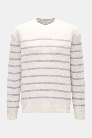 04651 / A trip in a bag - Herren - Rundhalspullover 'Mouline Striped' offwhite/lavender gestreift