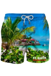 MC2 Saint Barth Herren Badeshort Gustavia Placed Print Caribbean Island Bunt gruen