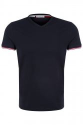 Moncler Herren T-Shirt mit V-Ausschnitt Marineblau schwarz