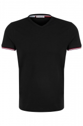Moncler Herren T-Shirt mit V-Ausschnitt Schwarz schwarz