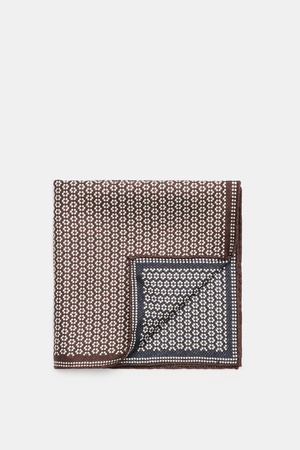 Brunello Cucinelli  - Herren - Seiden-Einstecktuch dunkelbraun/navy gemustert