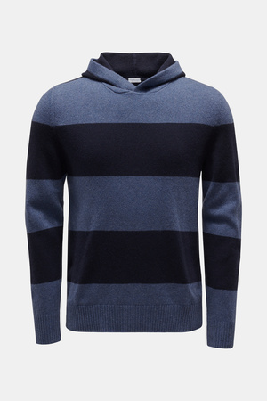 Von Braun  - Herren - Cashmere Kapuzenpullover graublau/navy gestreift