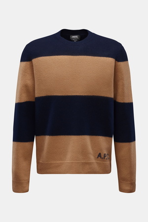 A.P.C.  - Herren - Rundhalspullover 'Edwardo' camel/navy gestreift