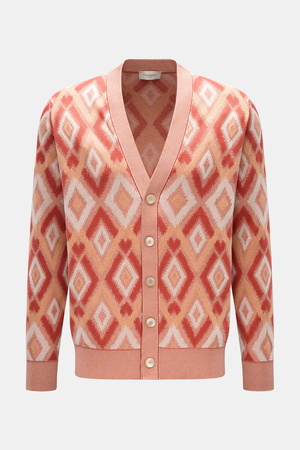 Piacenza  1733 - Herren - Cardigan rot/apricot/offwhite gemustert