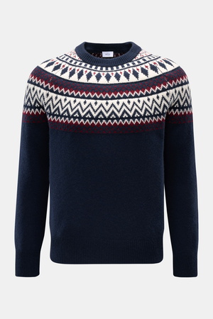 Von Braun  - Herren - Cashmere Rundhalspullover navy/bordeaux/offwhite gemustert