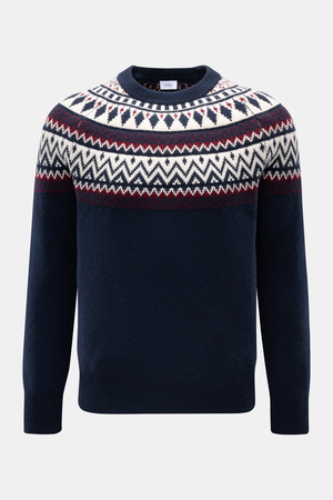 Von Braun  - Herren - Cashmere Rundhalspullover navy/bordeaux/offwhite gemustert