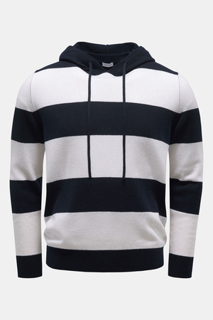 Von Braun  - Herren - Cashmere Kapuzenpullover navy/offwhite gestreift